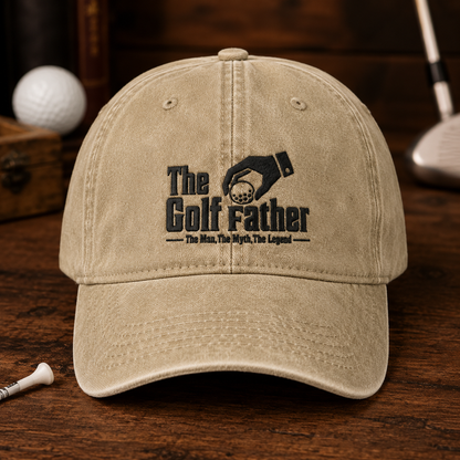 The Golf Father Washed Cap, Funny Father's Day Golfer Dad Gift - Washed Cap - front view