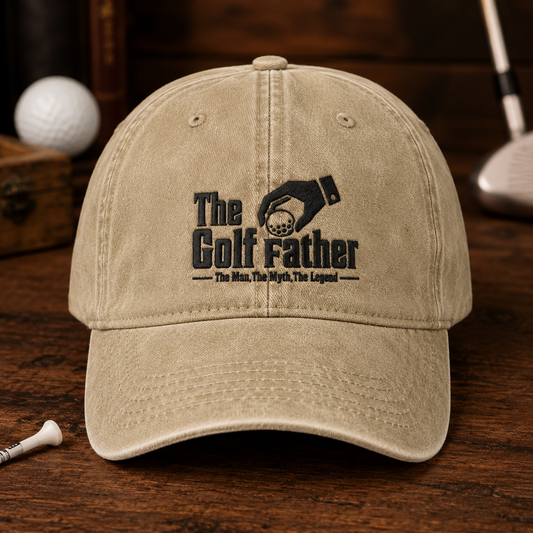 The Golf Father Washed Cap, Funny Father's Day Golfer Dad Gift - Washed Cap - front view