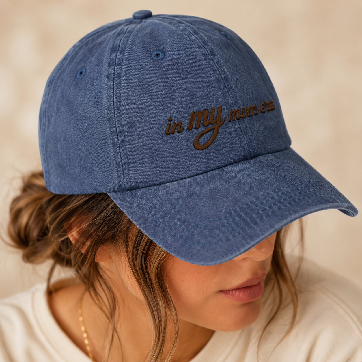 In My Mom Era Washed Cap, Embroidered Mama Hat Gift for New Moms - Washed Cap - lifestyle view 8