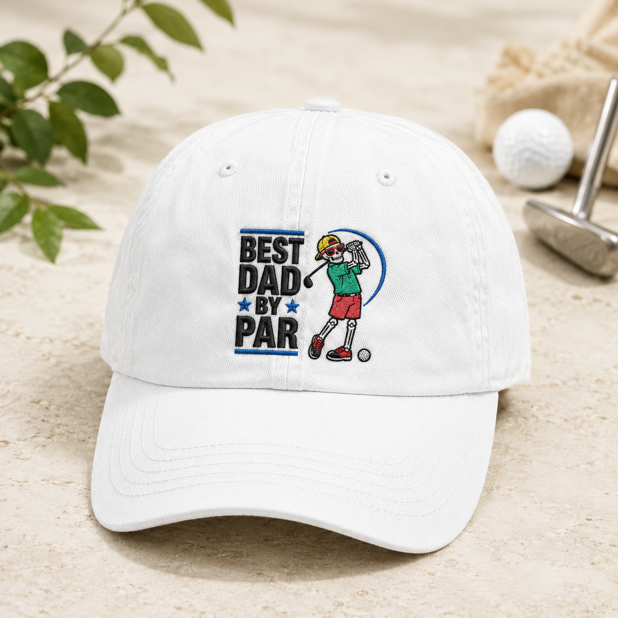 Dad By Par Golf Washed Cap, Funny Skeleton Golfer Father's Day Hat - Washed Cap - detail view