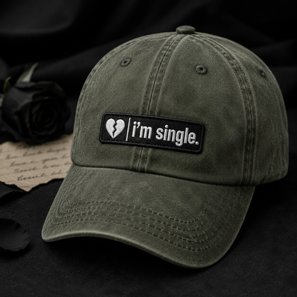 I'm Single Washed Cap, Broken Heart Patch Hat for Singles - Washed Cap - lifestyle view 2