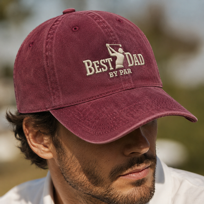 Best Dad By Par Golf Washed Cap, Funny Fathers Day Gift for Golfer Dad - Washed Cap - lifestyle view 4