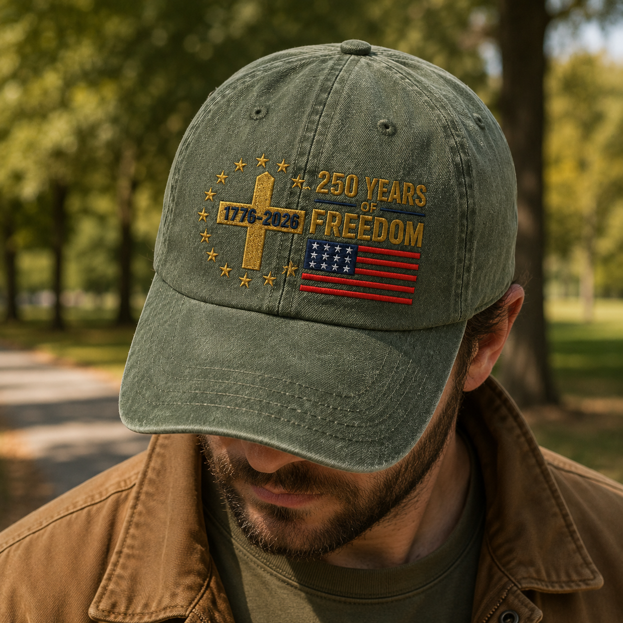 250 Years of Freedom Washed Cap, 1776-2026 USA Anniversary Hat - washed cap - lifestyle view 6