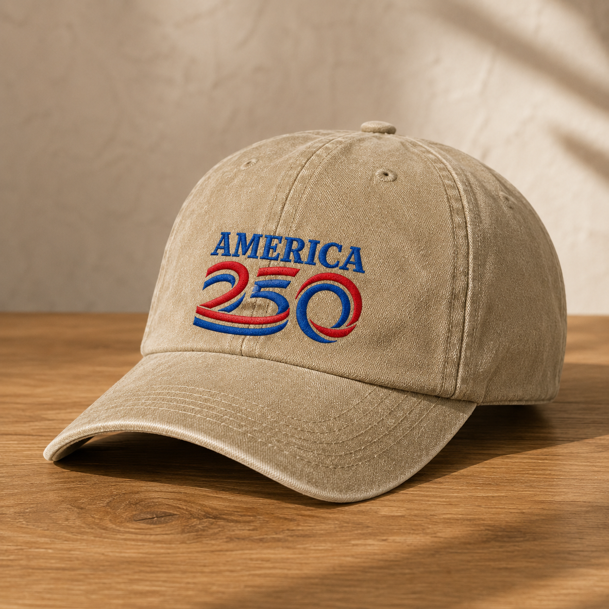 America 250 Washed Cap, Red Blue Embroidered Patriotic Dad Hat - washed cap - lifestyle view 2