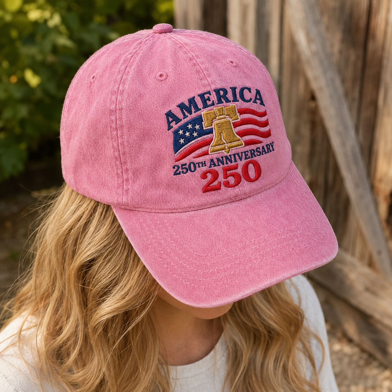 America 250th Anniversary Washed Cap, Patriotic Liberty Bell USA Flag Hat - washed cap - lifestyle view 9