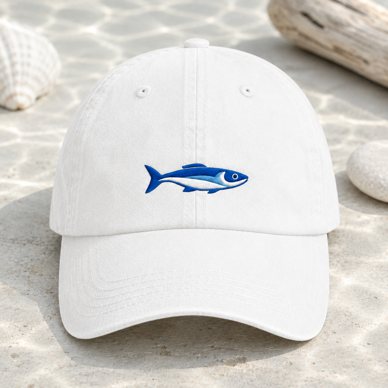 Blue Tuna Fish Washed Cap, Embroidered Coastal Hat for Anglers and Ocean Lovers - Washed Cap - detail view