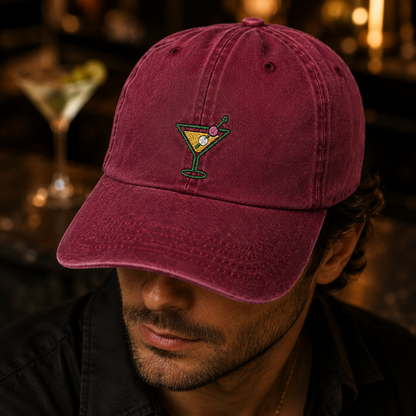 Martini Cocktail Washed Cap, Embroidered Happy Hour Hat for Bar Lovers - Washed Cap - lifestyle view 3