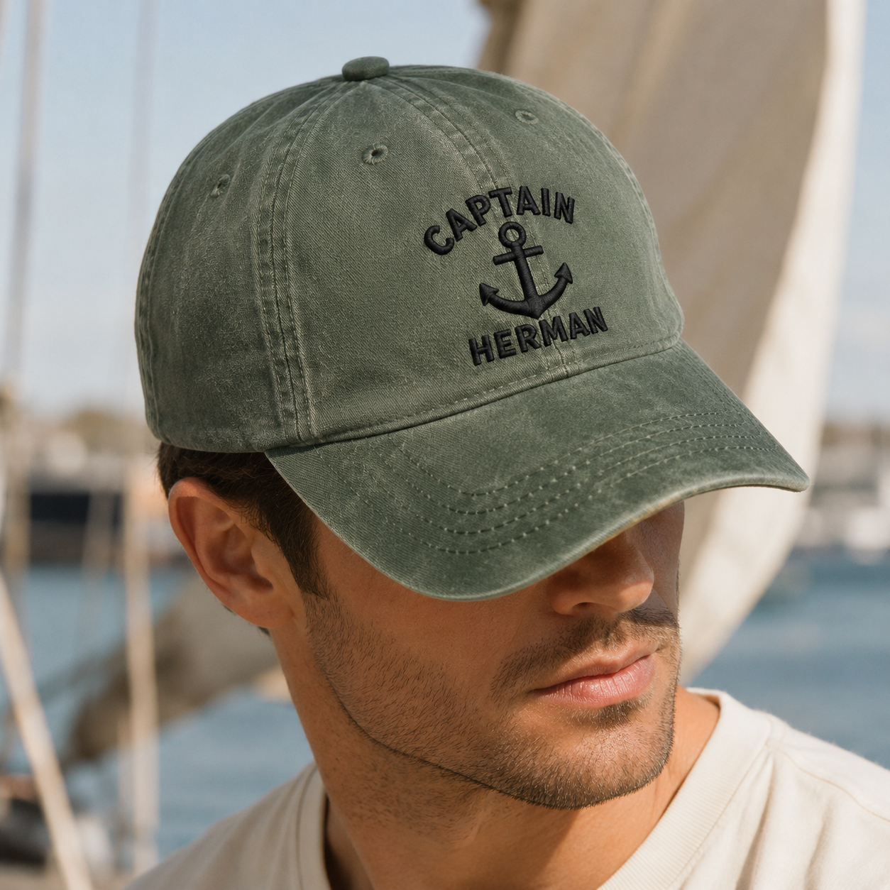 Captain Herman Anchor Washed Cap, Nautical Dad Hat for Boat Lovers - Washed Cap - lifestyle view 4