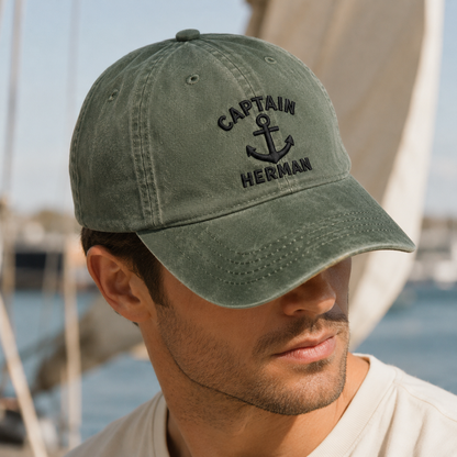 Captain Herman Anchor Washed Cap, Nautical Dad Hat for Boat Lovers - Washed Cap - lifestyle view 4