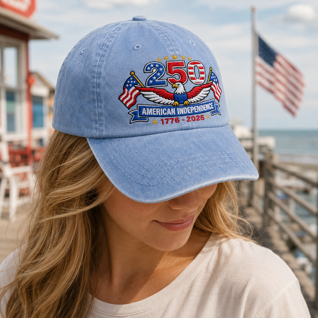 250 American Independence Washed Cap, 1776-2026 Patriotic Eagle Hat - washed cap - lifestyle view 7