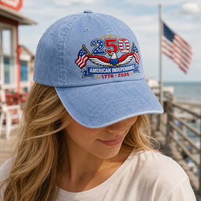 250 American Independence Washed Cap, 1776-2026 Patriotic Eagle Hat - washed cap - lifestyle view 7