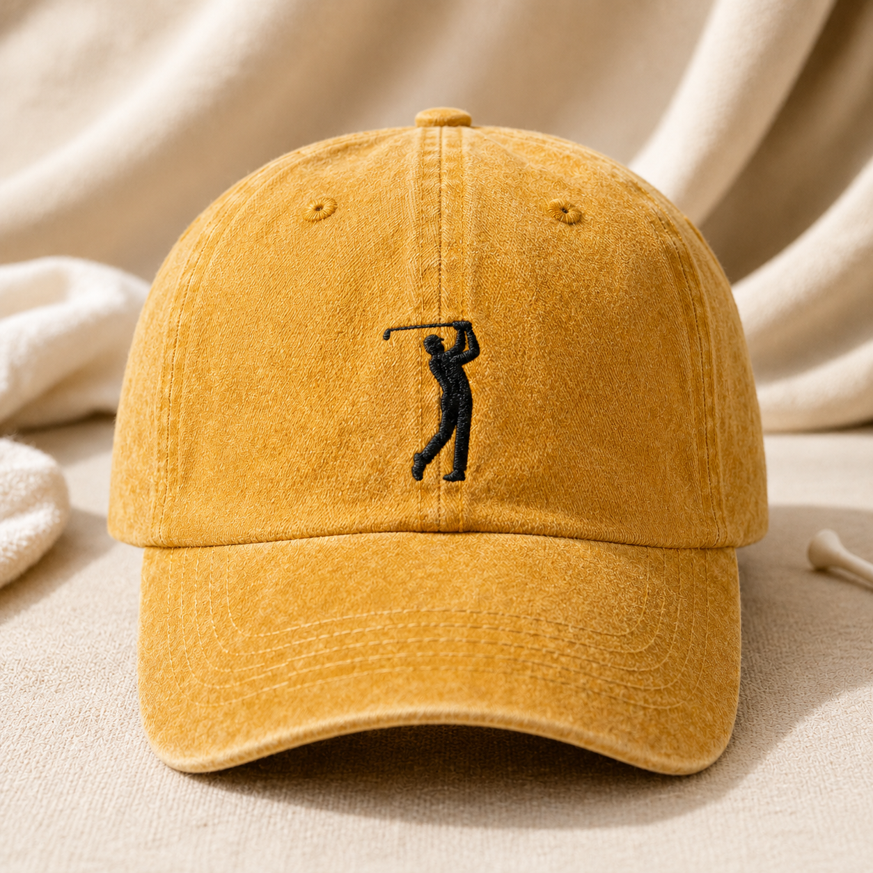 Golf Swing Washed Cap, Embroidered Golfer Silhouette Hat - Washed Cap - lifestyle view 2