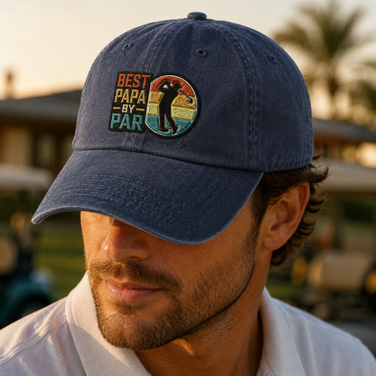 Best Papa By Par Washed Cap, Retro Golf Grandpa Hat for Father's Day - Washed Cap - lifestyle view 3