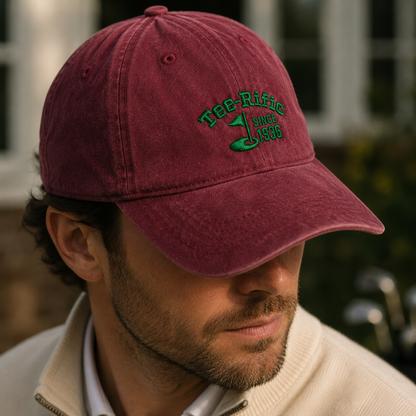 Tee-Rific Since 1936 Washed Cap, Funny Golf Birthday Hat for Retired Players - Washed Cap - lifestyle view 4