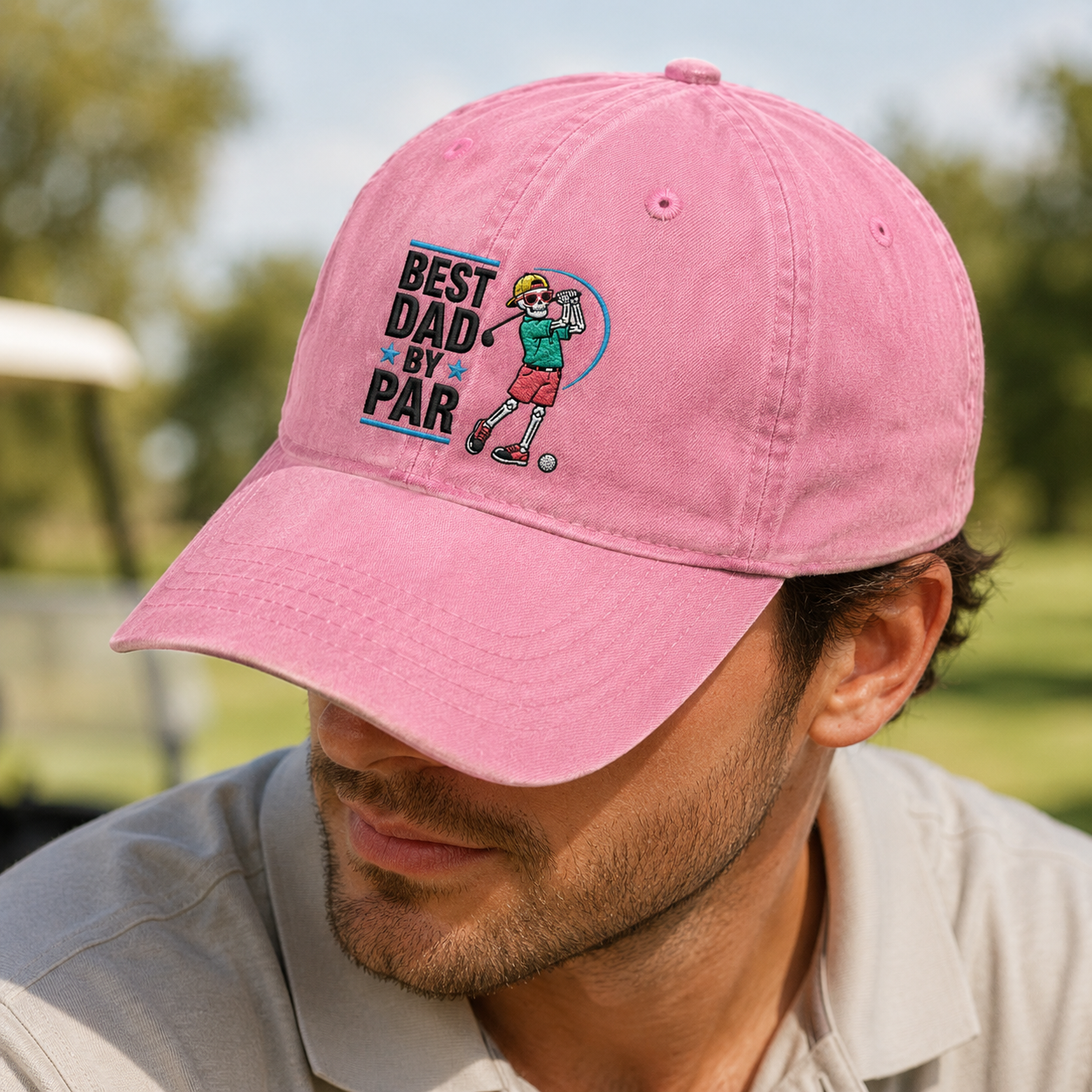 Dad By Par Golf Washed Cap, Funny Skeleton Golfer Father's Day Hat - Washed Cap - lifestyle view 4