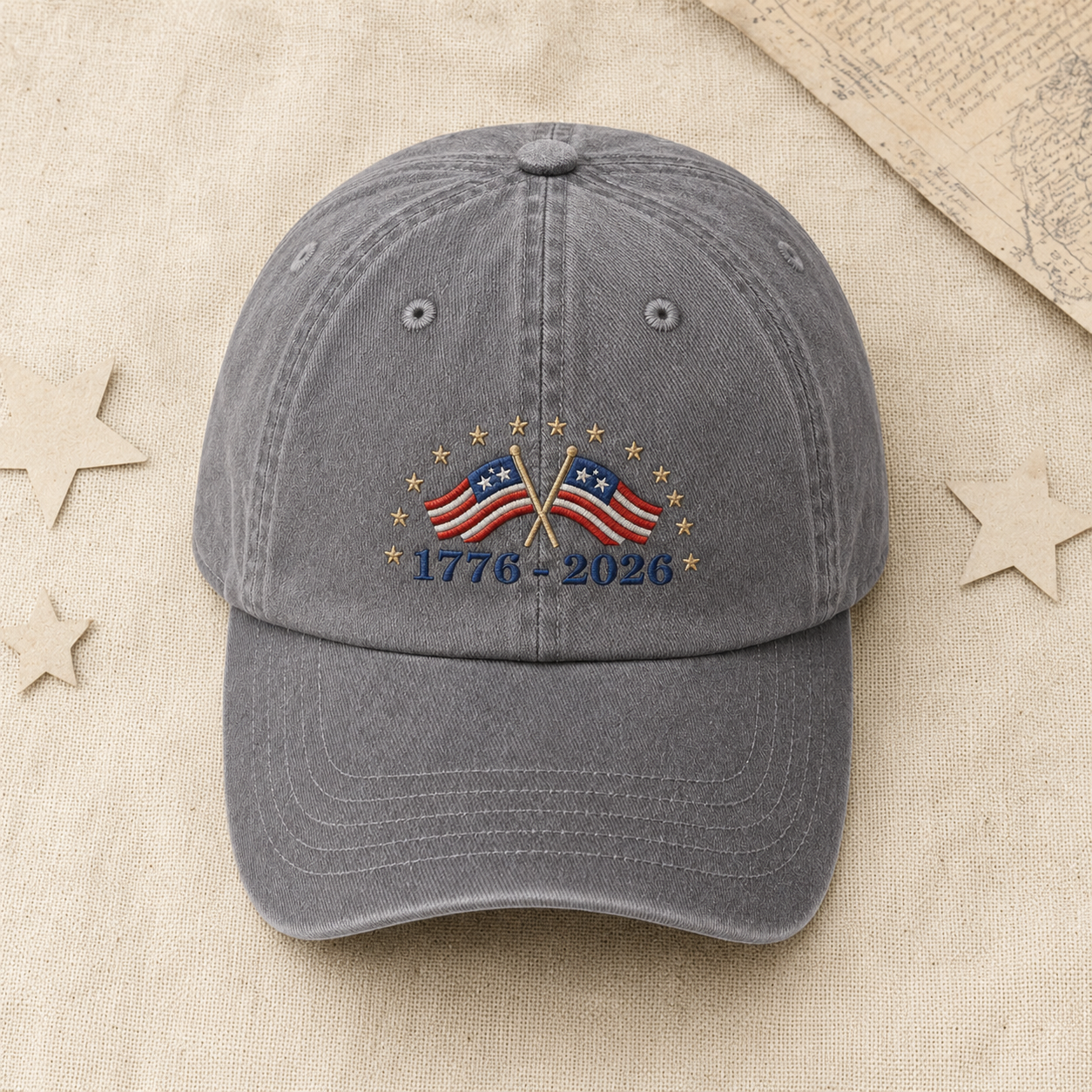 1776-2026 American Flag Washed Cap, 250th Anniversary Patriotic Hat - washed cap - lifestyle view 4