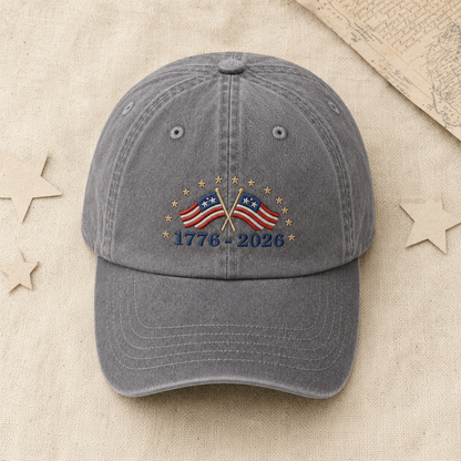 1776-2026 American Flag Washed Cap, 250th Anniversary Patriotic Hat - washed cap - lifestyle view 4