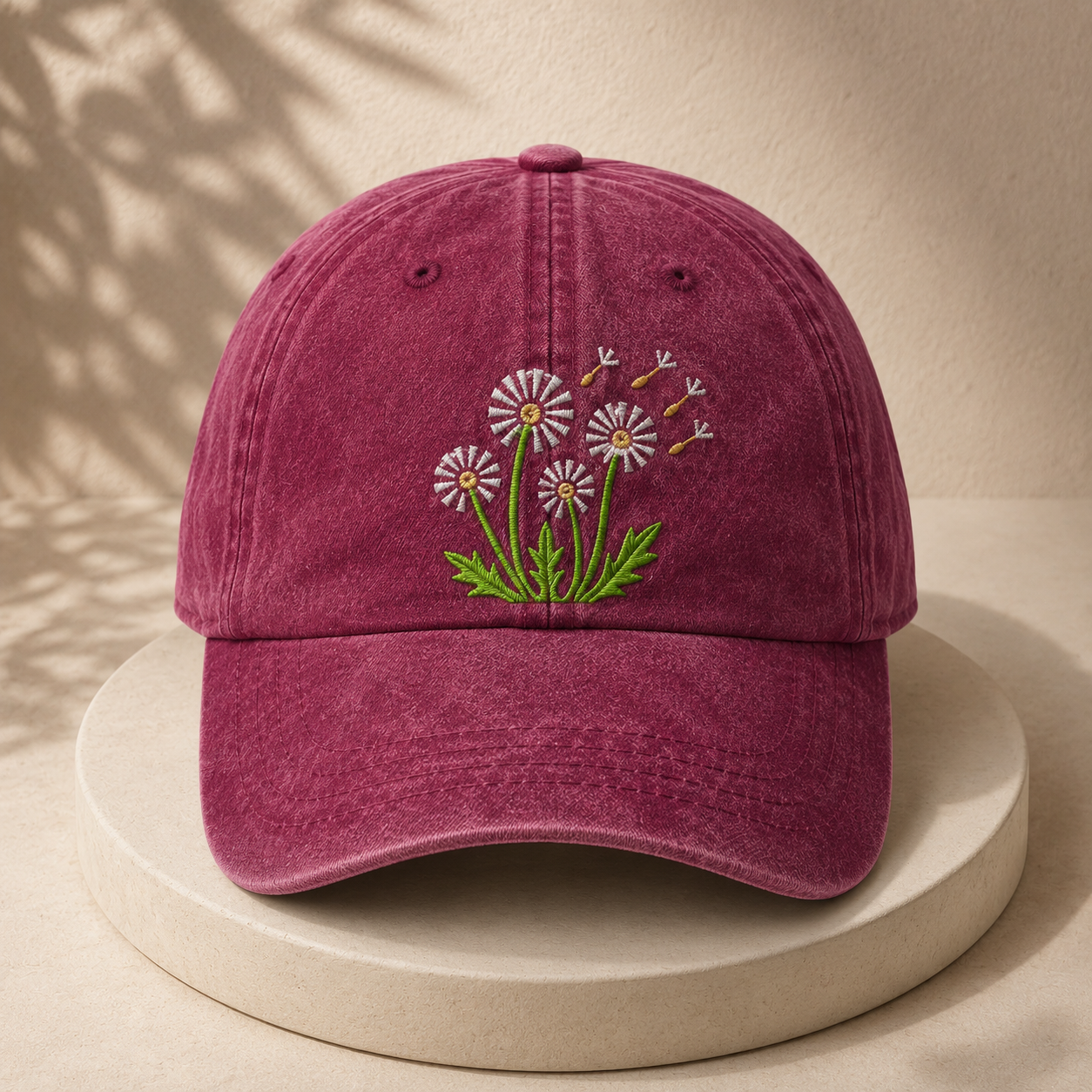 Dandelion Embroidered Washed Cap, Floral Daisy Baseball Hat for Garden Lovers - washed cap - lifestyle view 4