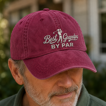 Grandpa By Par Golf Washed Cap, Father's Day Hat for Papa Golfer - Washed Cap - lifestyle view 3