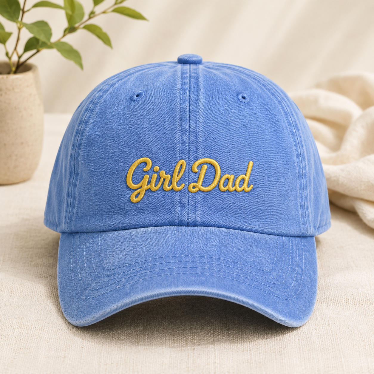 Girl Dad Washed Cap, Gold Script Embroidery Gift for Fathers Day - Washed Cap - lifestyle view 2