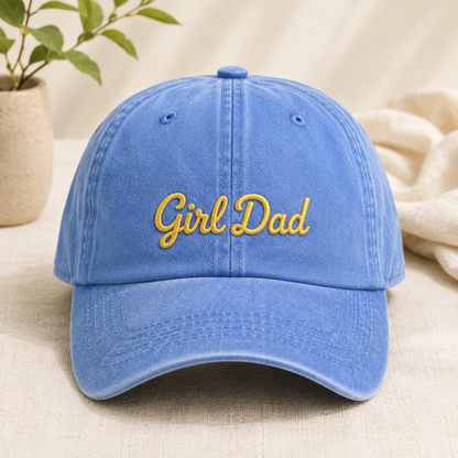 Girl Dad Washed Cap, Gold Script Embroidery Gift for Fathers Day - Washed Cap - lifestyle view 2