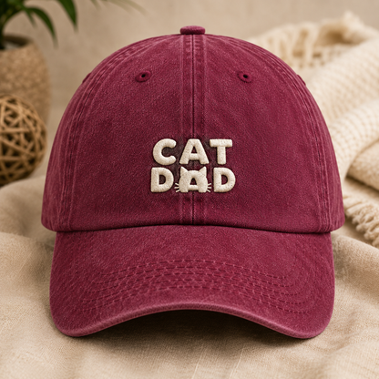 Cat Dad Embroidered Washed Cap, Cat Owner Baseball Hat - Washed Cap - lifestyle view 2