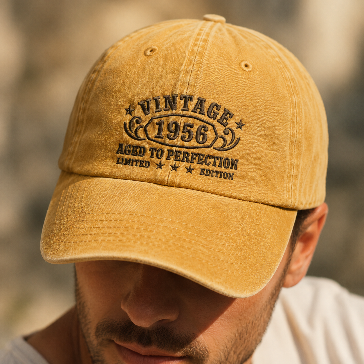 Vintage 1956 Aged To Perfection Washed Cap, Limited Edition Birthday Gift - Washed Cap - lifestyle view 7