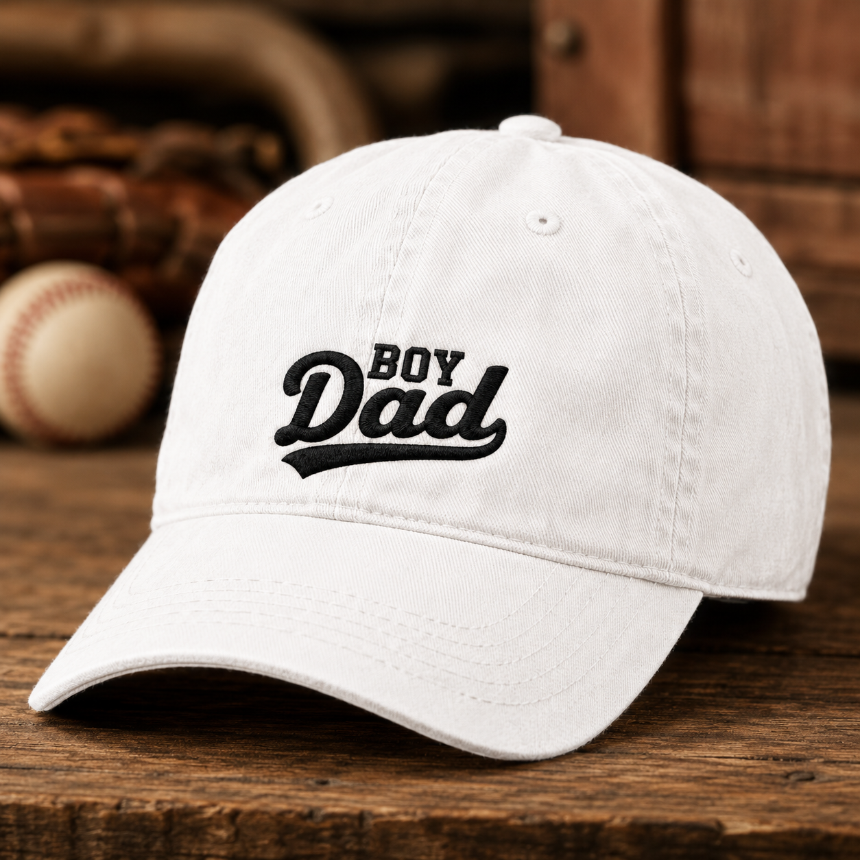 Boy Dad Washed Cap, Embroidered Baseball Hat for Fathers - Washed Cap - detail view