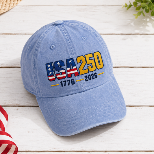 USA250 Washed Cap, 1776 2026 Patriotic America 250 Hat - washed cap - lifestyle view 5