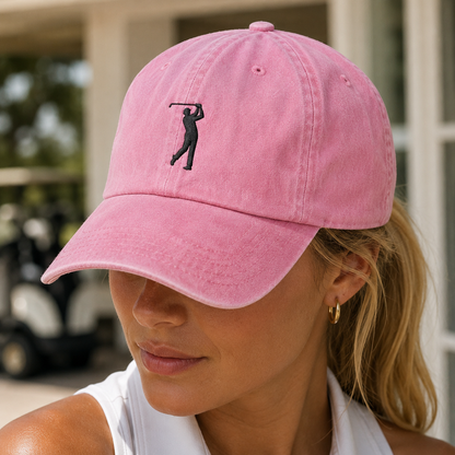 Golf Swing Washed Cap, Embroidered Golfer Silhouette Hat - Washed Cap - lifestyle view 4