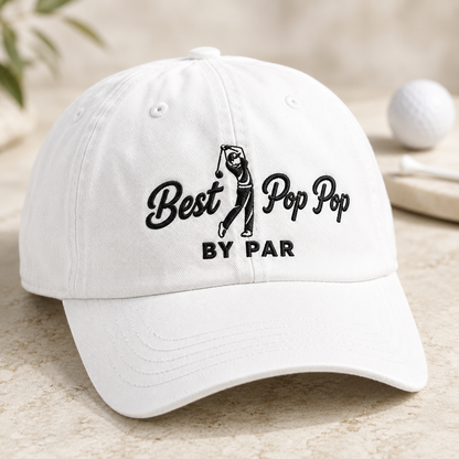 Best Pop Pop By Par Washed Cap, Golfing Grandfather Present - Washed Cap - detail view
