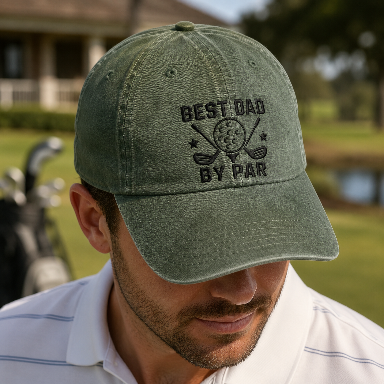 Best Dad By Par Washed Cap, Funny Golf Father Hat Gift - Washed Cap - lifestyle view 3