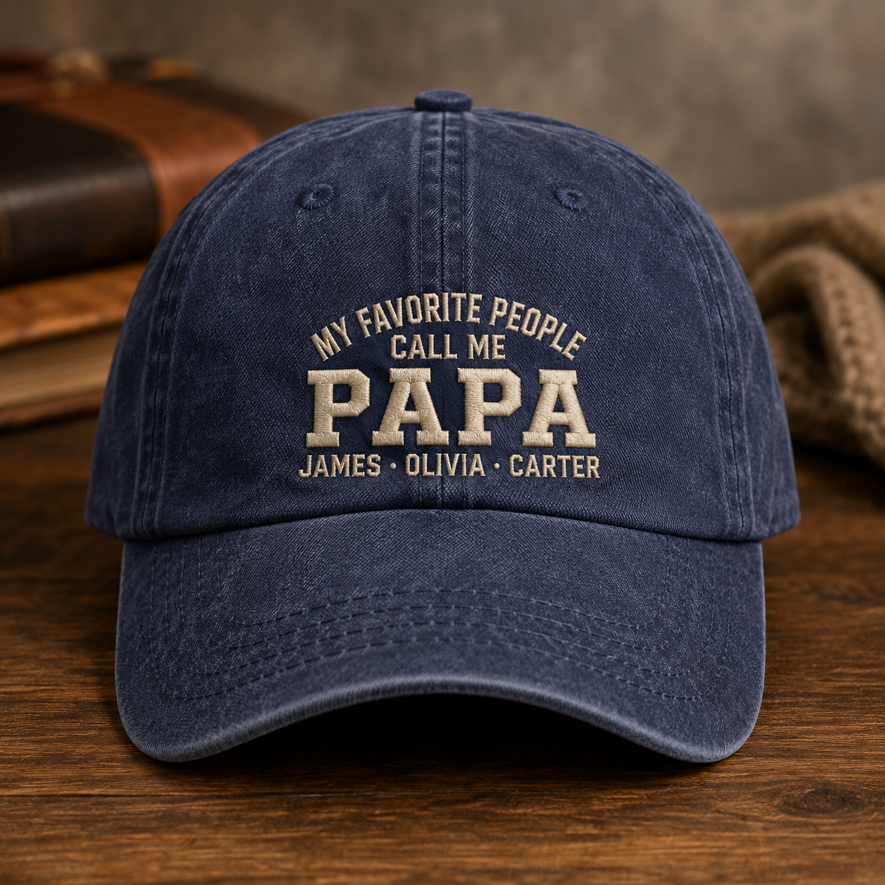 My Favorite People Call Me Papa Washed Cap, Personalized Grandpa Hat Gift - Washed Cap - front view