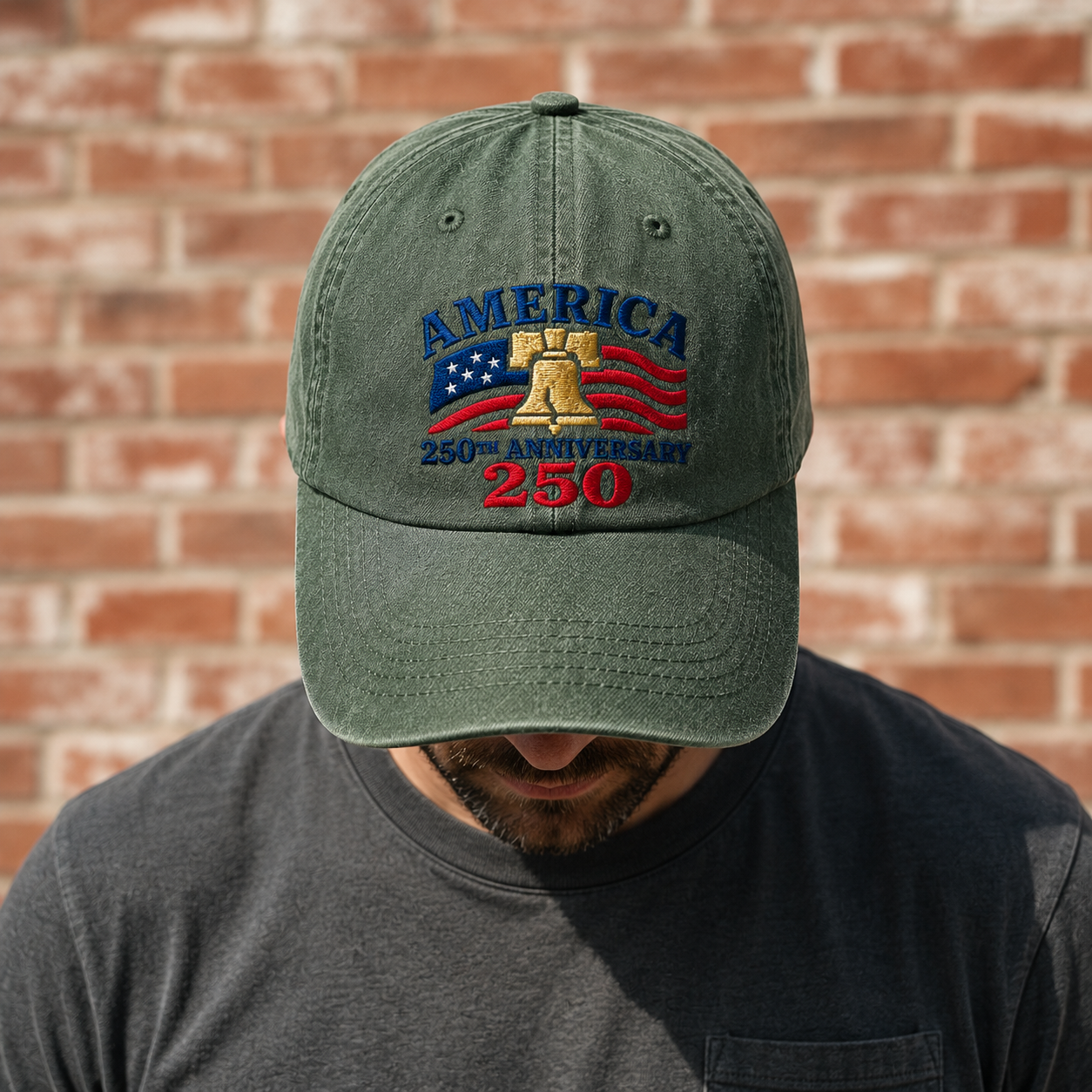 America 250th Anniversary Washed Cap, Patriotic Liberty Bell USA Flag Hat - washed cap - lifestyle view 6
