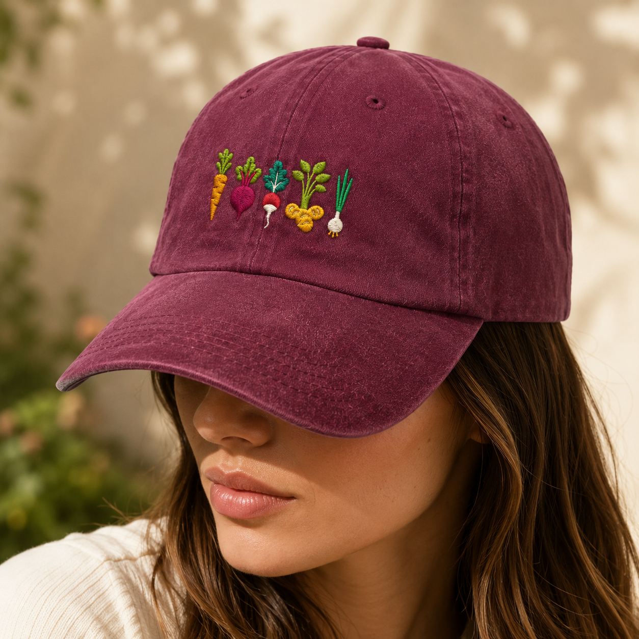 Root Vegetable Washed Cap, Embroidered Gardening Hat for Veggie Growers - Washed Cap - lifestyle view 4