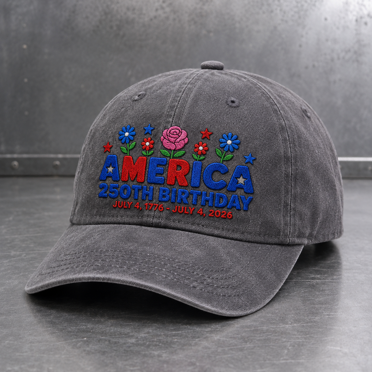 America 250th Birthday Washed Cap, July 4 1776-2026 Patriotic Hat - washed cap - lifestyle view 3