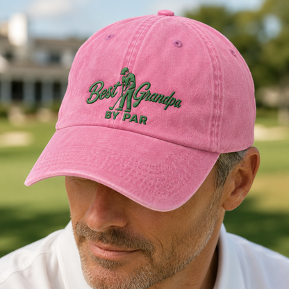 Best Grandpa By Par Golf Washed Cap, Father's Day Hat for Grandpa Golfer - Washed Cap - lifestyle view 4
