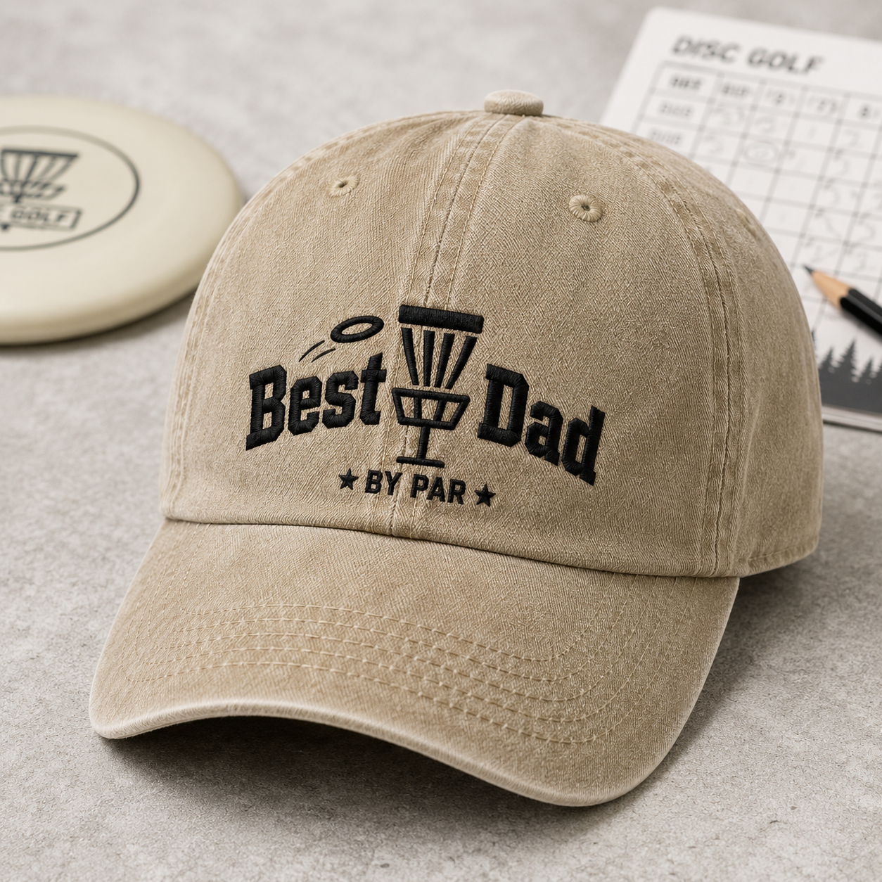 Best Dad By Par Disc Golf Hat, Father's Day Washed Cap Gift for Disc Golf Dad - Washed Cap - detail view