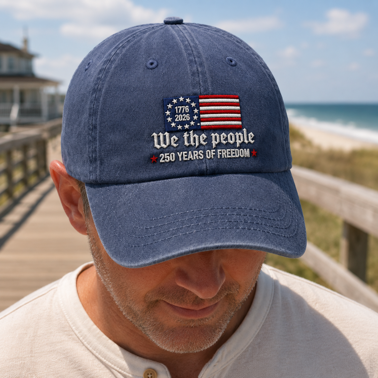 We the People 250 Years Freedom Washed Cap, Patriotic 1776 2026 America Bicentennial Hat - washed cap - lifestyle view 8