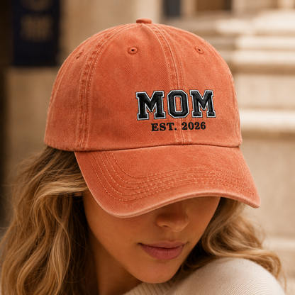 Mom Est. 2026 Washed Cap, Embroidered New Mom Baseball Hat Gift - Washed Cap - lifestyle view 6