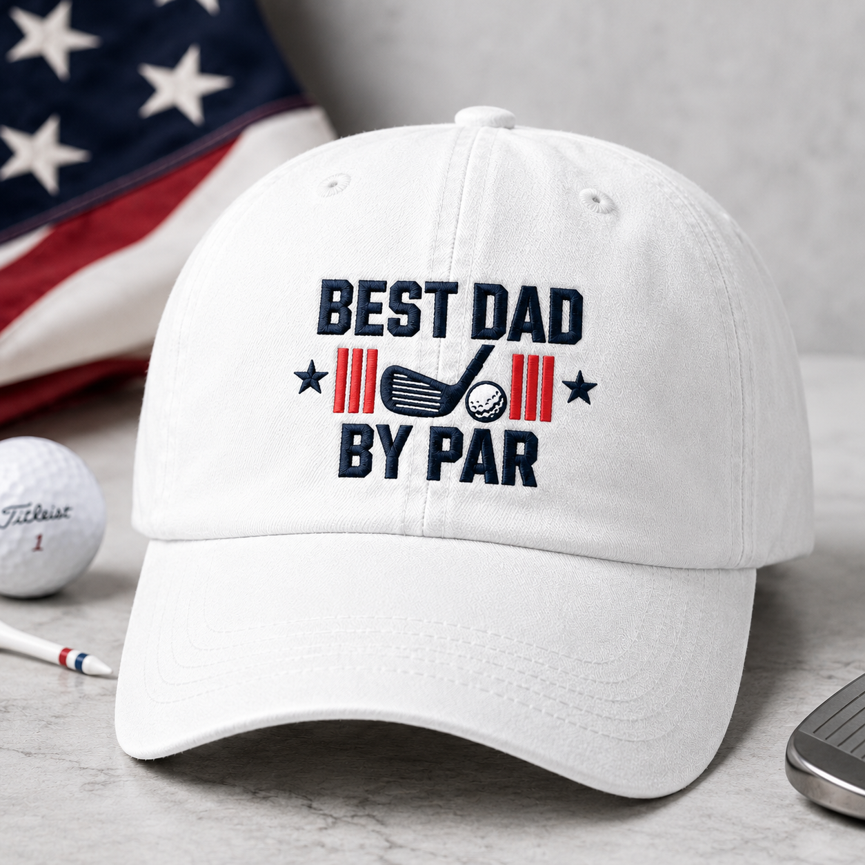 Best Dad By Par Golf Hat, Washed Baseball Cap for Father's Day - Washed Cap - detail view