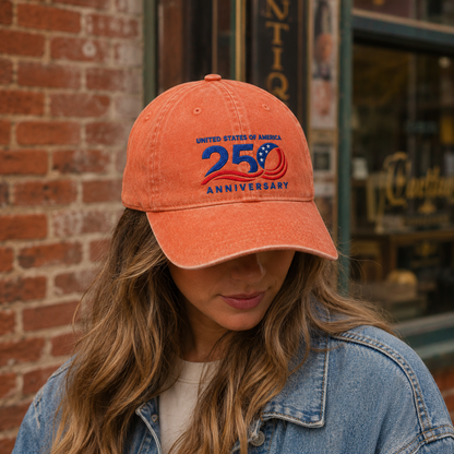 United States of America 250 Anniversary Washed Cap, Patriotic 1776-2026 Baseball Hat - washed cap - lifestyle view 7