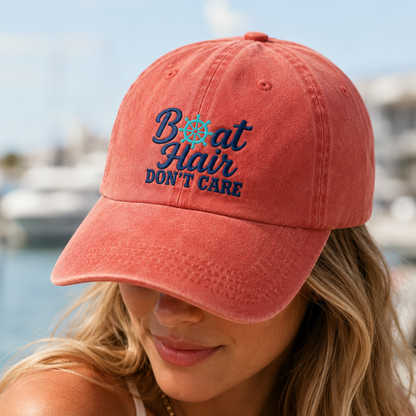 Boat Hair Don't Care Washed Cap, Nautical Embroidered Hat for Lake Days - Washed Cap - lifestyle view 3