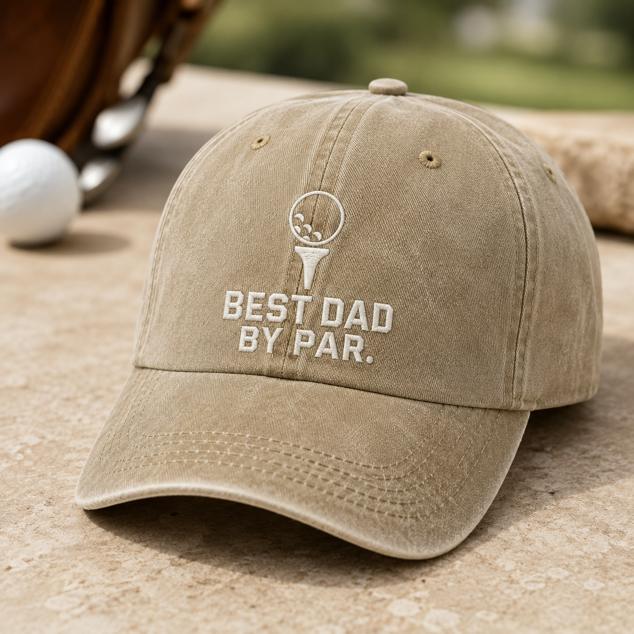 Dad By Par Golf Washed Cap, Father's Day Gift for Golfer Fathers - Washed Cap - detail view