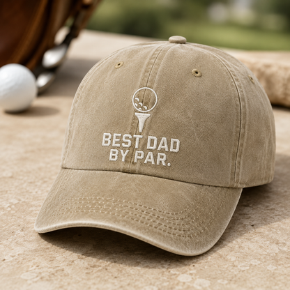 Dad By Par Golf Washed Cap, Father's Day Gift for Golfer Fathers - Washed Cap - detail view