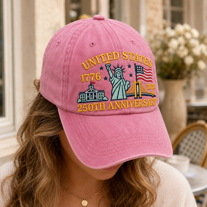 United States 1776 2026 250th Anniversary Washed Cap, Patriotic America Birthday Hat - washed cap - detail view