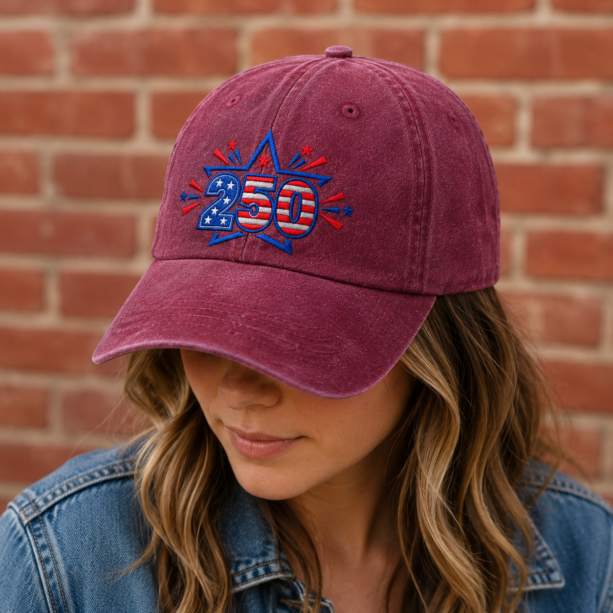 250 Patriotic Washed Cap, Red White Blue Stars USA 250th Birthday Hat - washed cap - lifestyle view 6