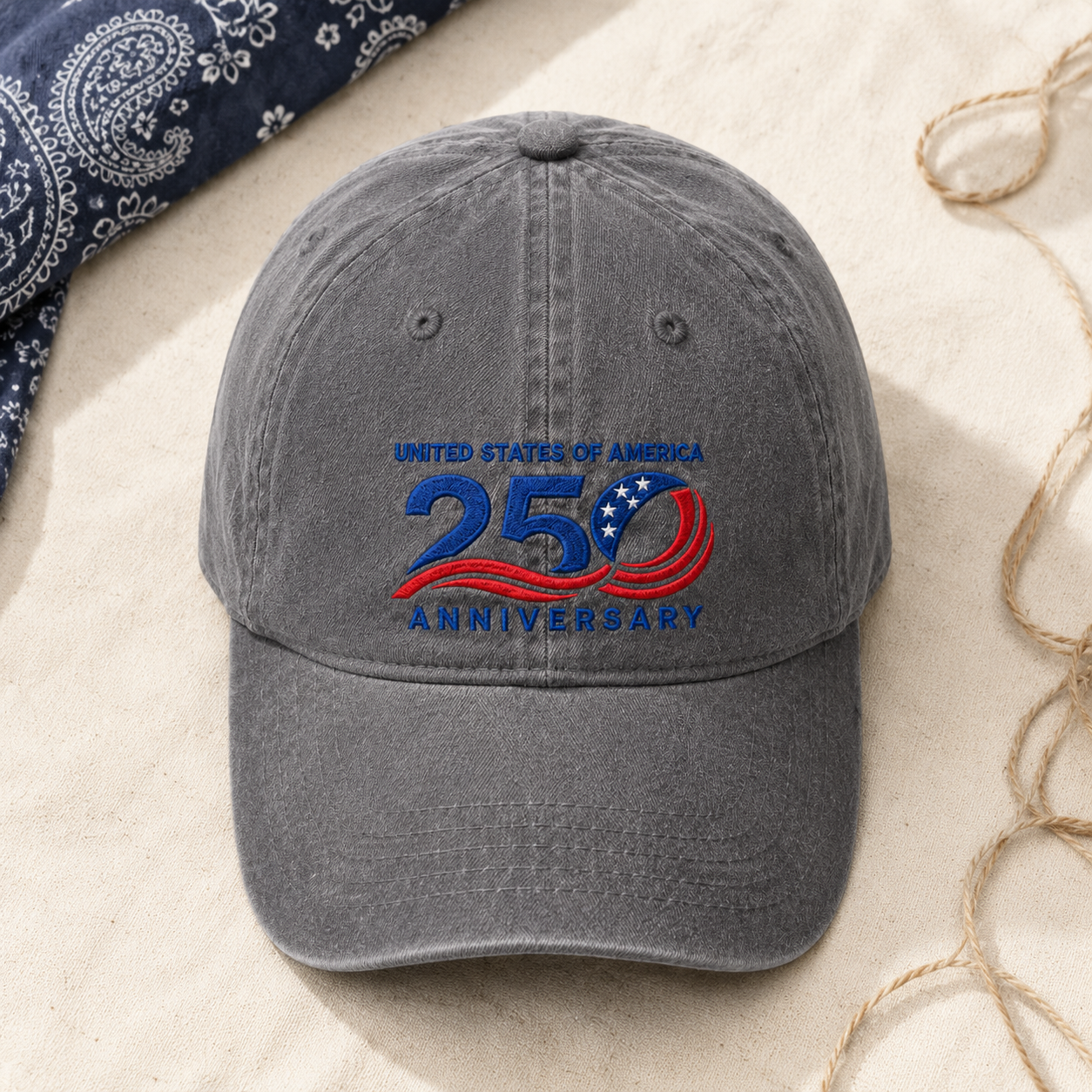United States of America 250 Anniversary Washed Cap, Patriotic 1776-2026 Baseball Hat - washed cap - lifestyle view 4