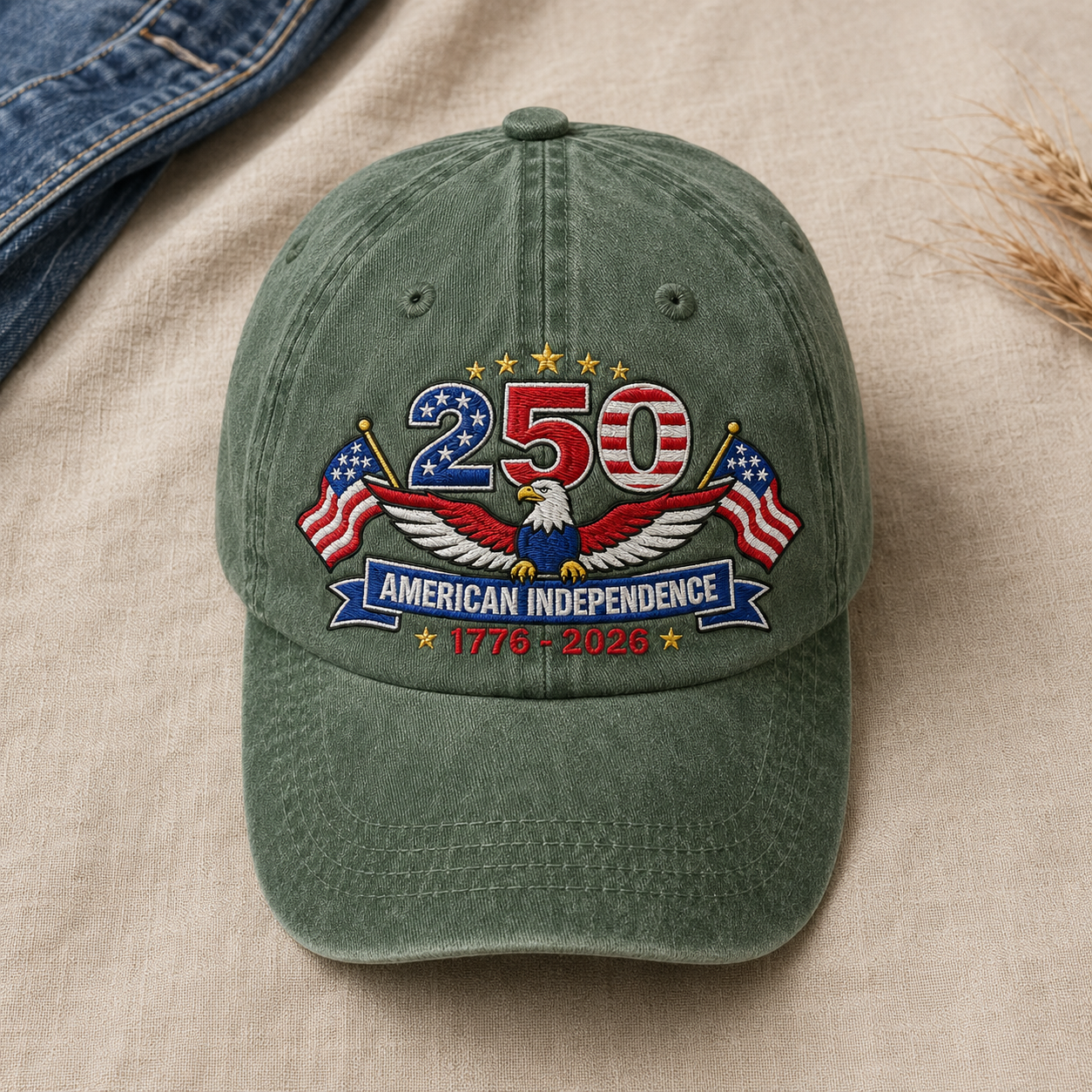 250 American Independence Washed Cap, 1776-2026 Patriotic Eagle Hat - washed cap - lifestyle view 4