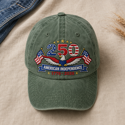 250 American Independence Washed Cap, 1776-2026 Patriotic Eagle Hat - washed cap - lifestyle view 4